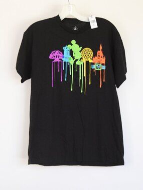 NWT Disney Parks Mickey Mouse Icon Drip T-Shirt Youth XL 14/16 Black Neon Logo